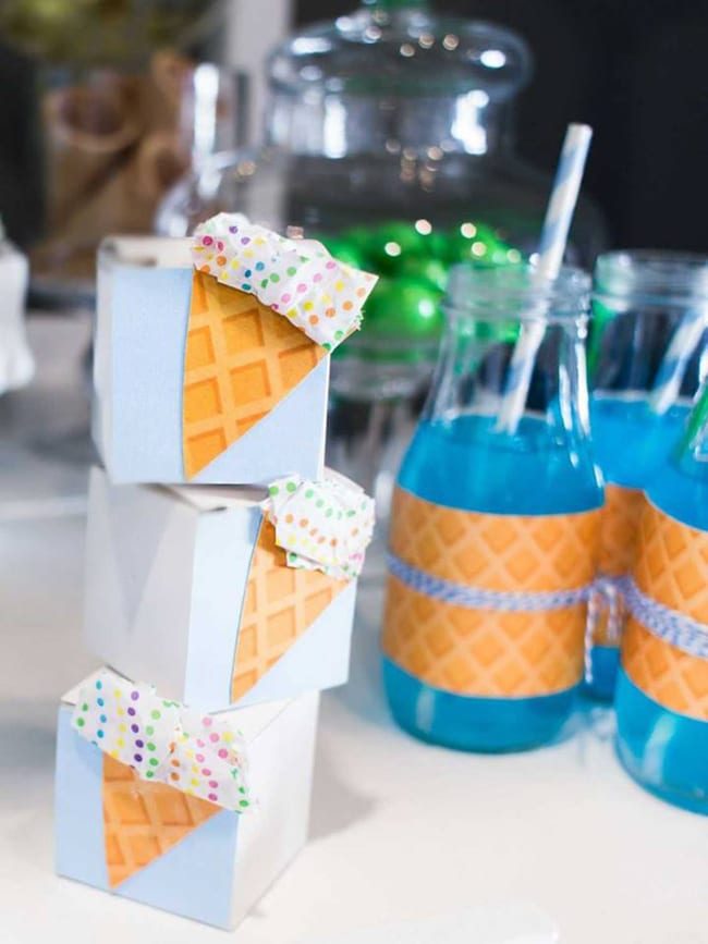 Ice Cream Party Drinks and Favor Boxes
