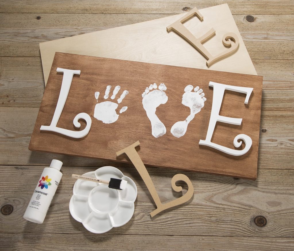 Love Baby Footprint Wood Canvas