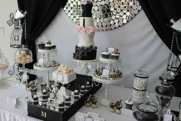 Black White and Silver Dessert Table