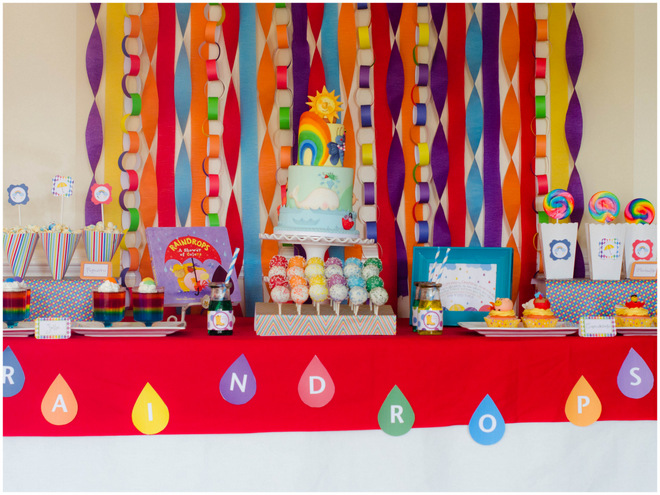 Colorful Raindrops Book Party Dessert Table