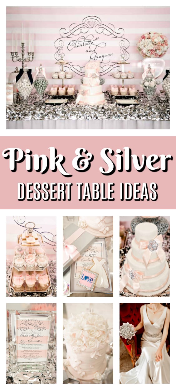 Pink and Silver Dessert Table Ideas on Pretty My Party