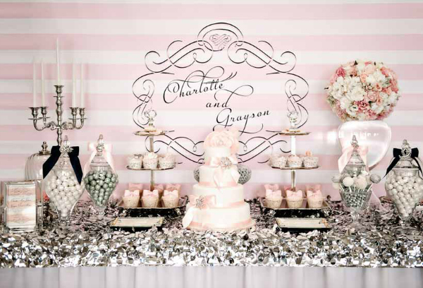 Pink and Silver Wedding Dessert Table