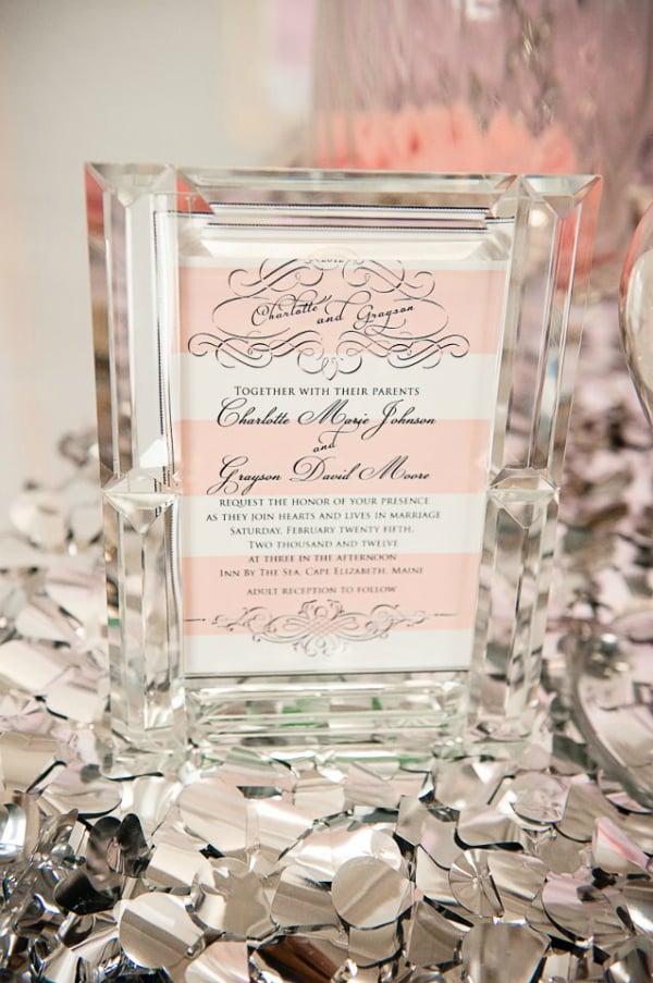 Pink, White and Silver Wedding Invite