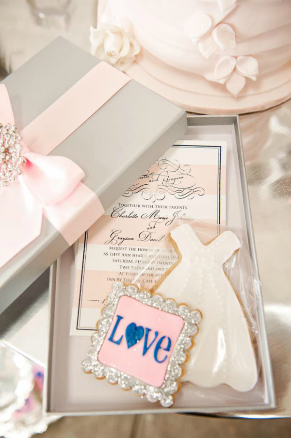 Pink and Silver Wedding Invitation with Cookies