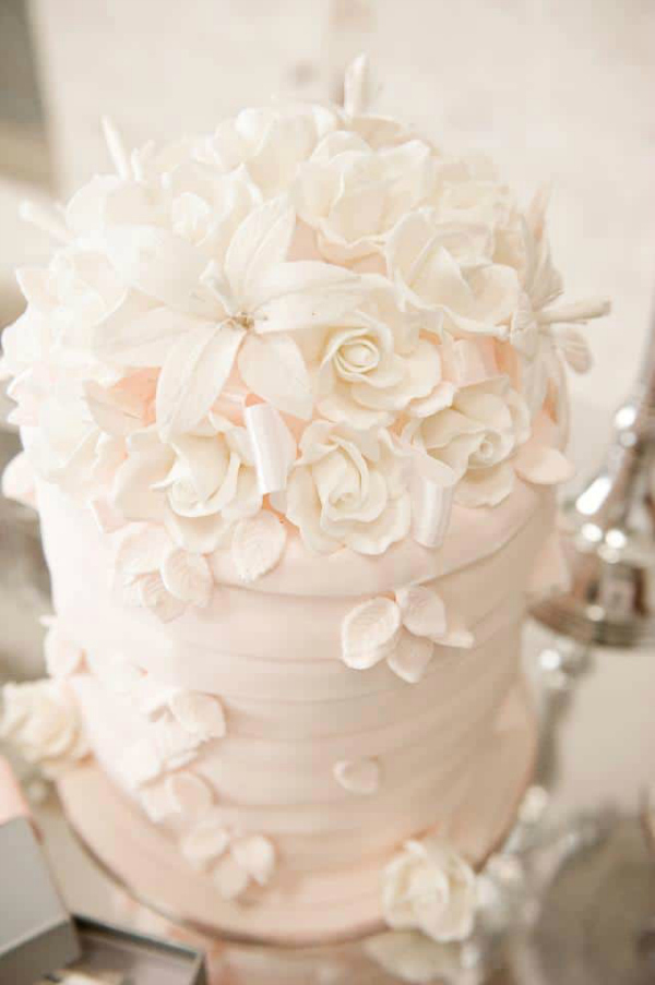 Blush pink and white wedding cake