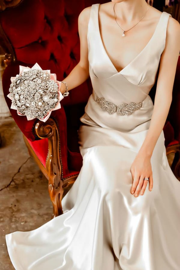 Wedding Gown and Brooch Bouquet