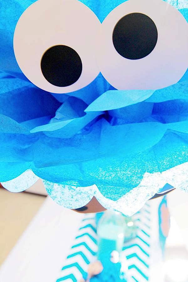 DIY Cookie Monster Tissue Pom Pom Decoration