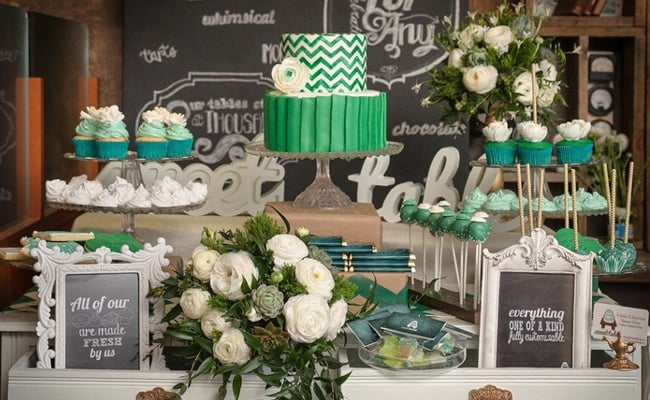 Emerald & Chevron Dessert Table Feature