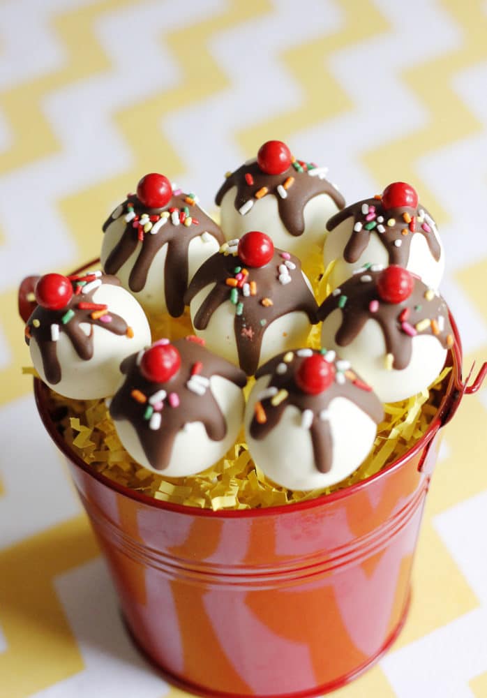 Curious George Birthday Banana Split Cake Pops