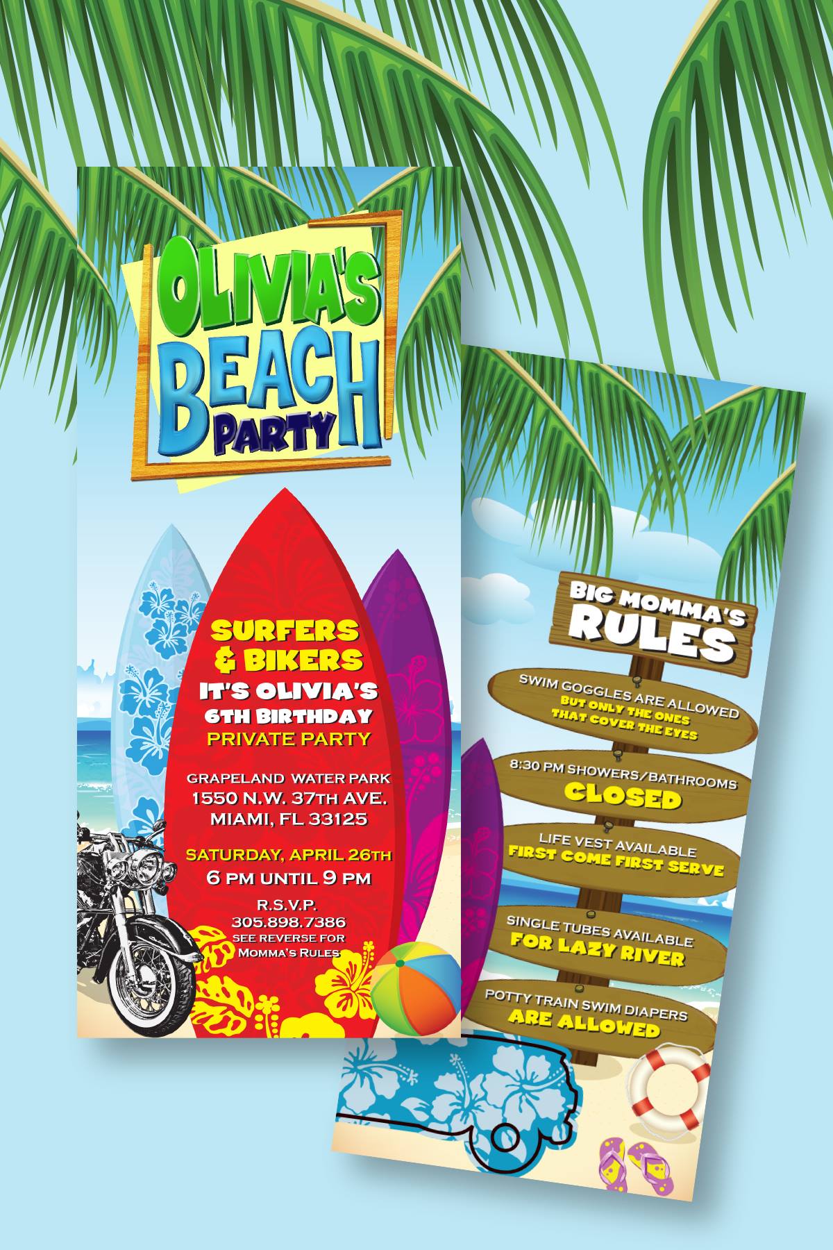 Beach Party Birthday Invitations