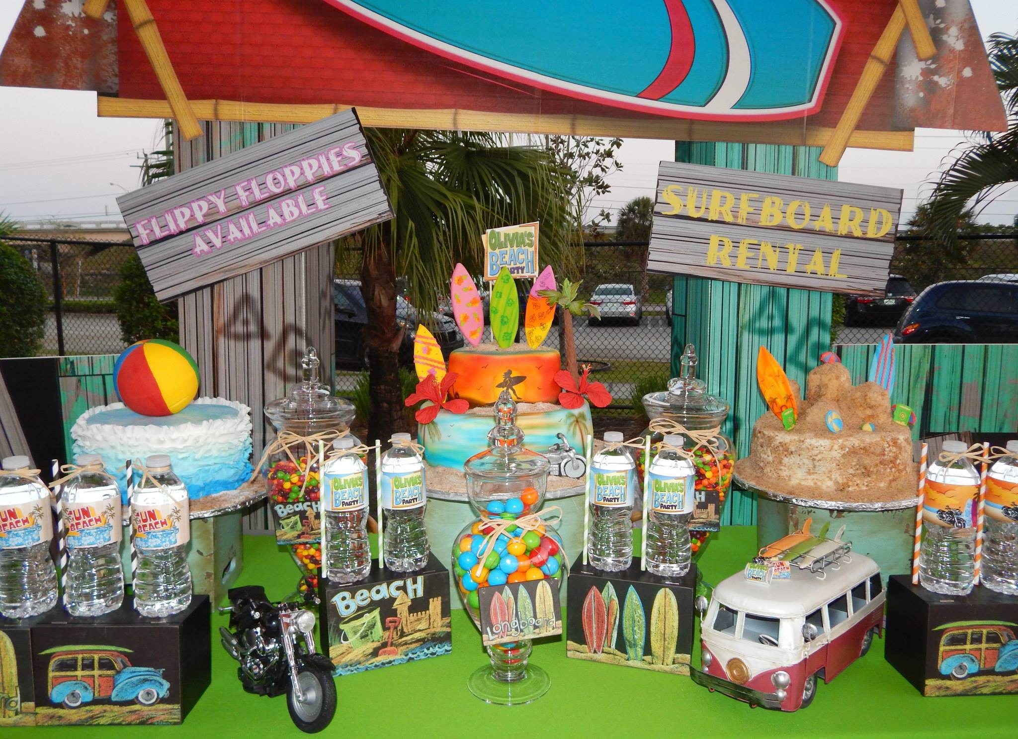 Beach shack dessert table for a beach-themed birthday party