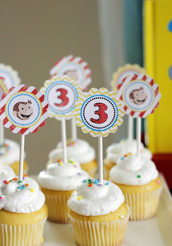 Curious George Birthday Cupcake Toppers