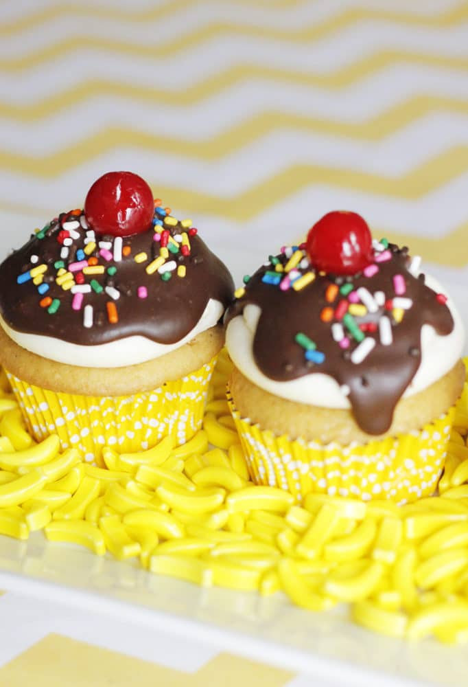 Curious George Birthday Banana Split Cupcakes