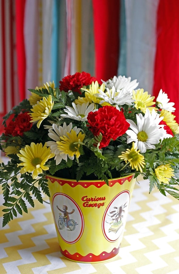 Curious George Birthday Flower Bucket Centerpieces