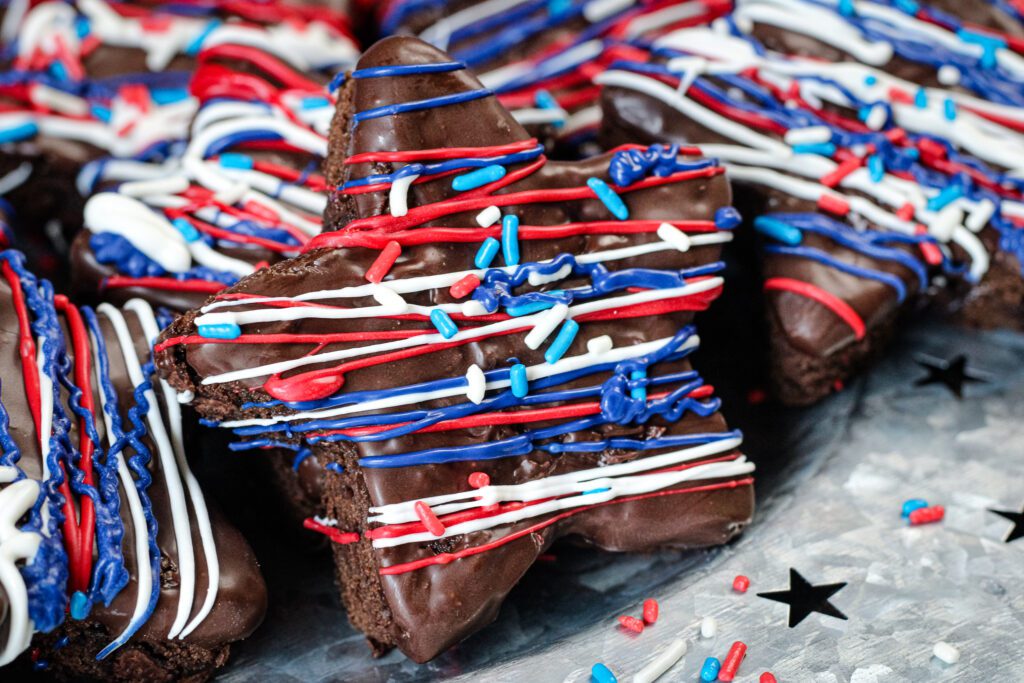 Patriotic red, white, and blue star brownies for summer parties