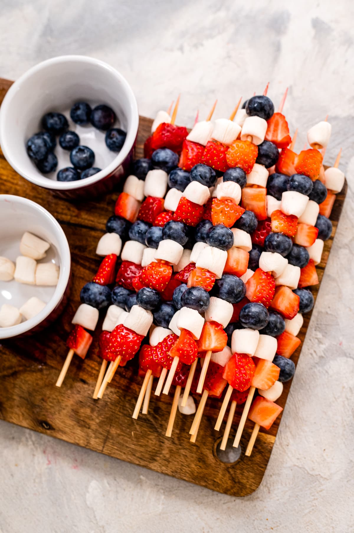 Red, white, and blue fruit kabobs for summer parties