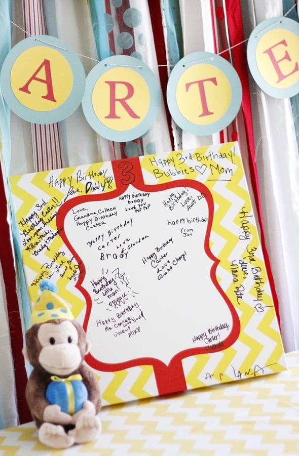Guest Book Birthday Canvas Idea - Curious George Party Ideas