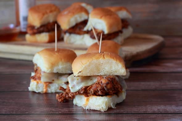 Fried Chicken Sliders With Buffalo Sauce and Cheese