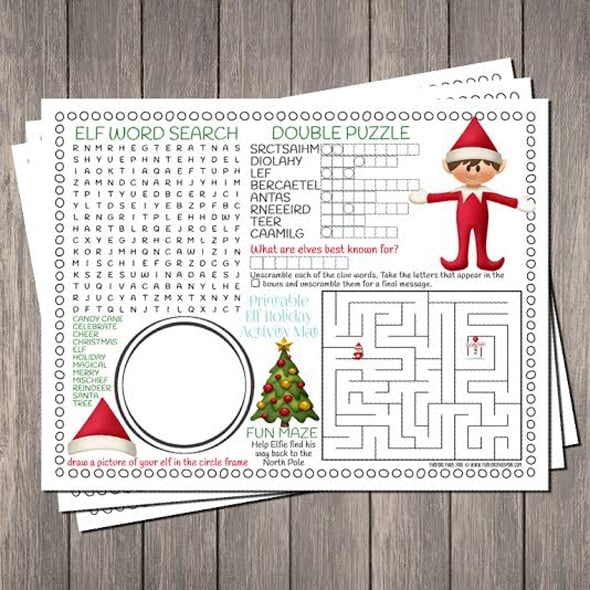 Free Christmas Printable Elf Activity Worksheet on Pretty My Party