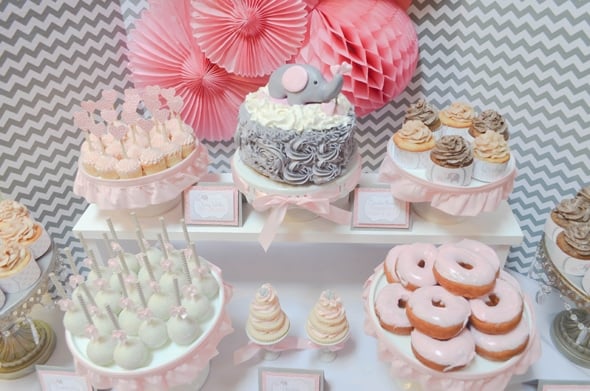 Pink and Grey Elephant Dessert Table