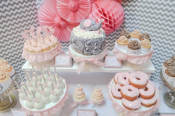 Pink and Grey Elephant Dessert Table