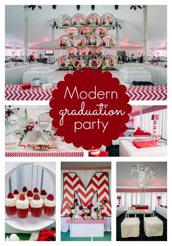 Modern Red Chevron Graduation Party