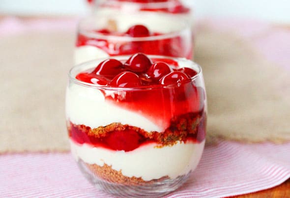 Layered Cherry Cheesecake in a Cup