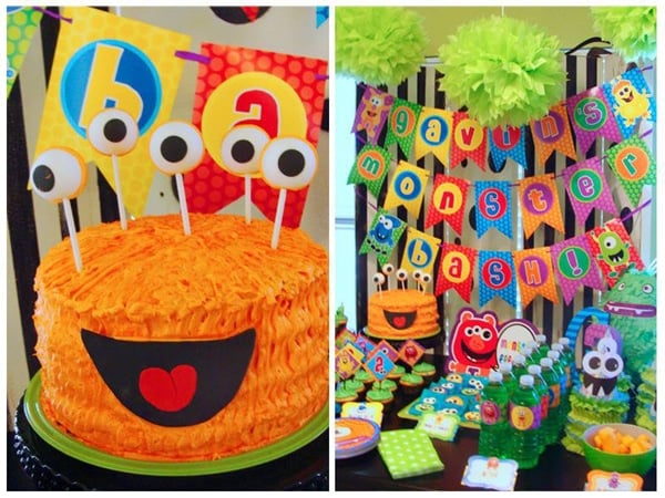 Monster Birthday Party Cake and Decorations