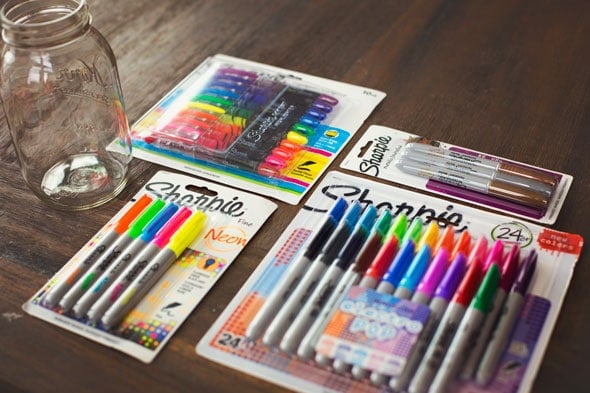 Colorful DIY Sharpie Marker Mason Jar Holder