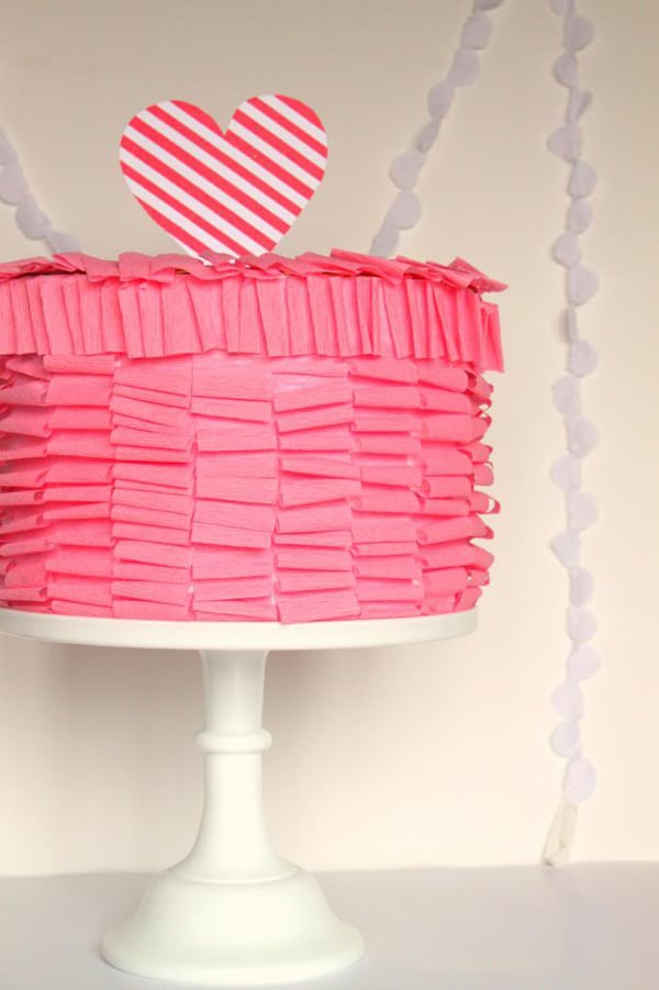 DIY pink ruffle cake valentine box