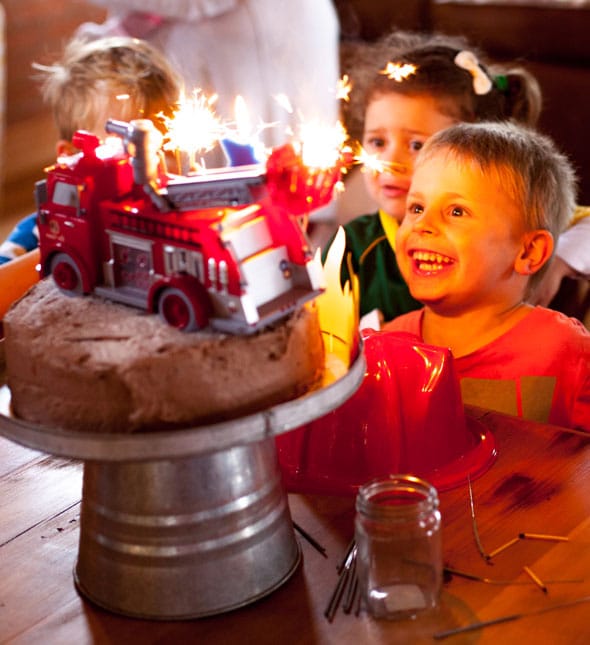 Fireman Birthday Cake with Sparklers