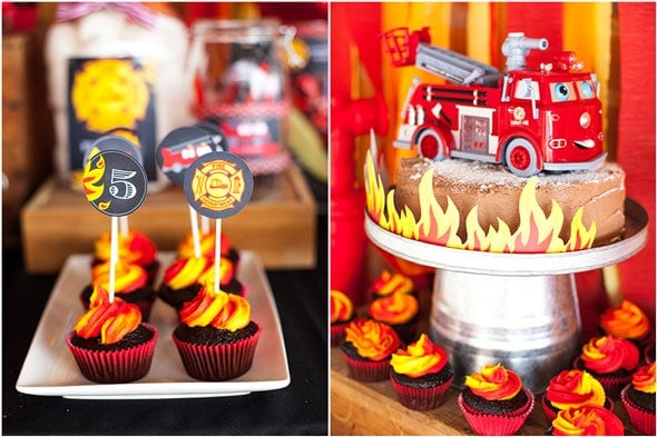 Fireman Birthday Cake and Cupcakes