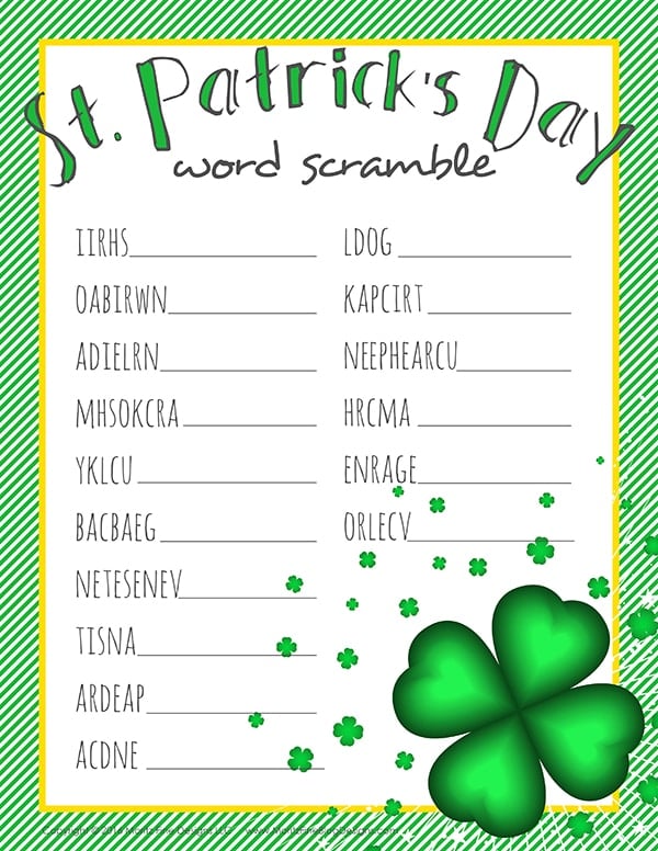 Free St. Patrick's Day Word Scramble Game
