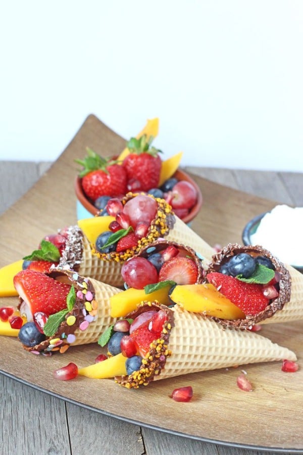 Chocolate Dipped Fruit Cones - finger food ideas