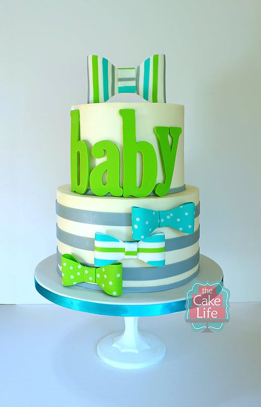 Green and Blue Bow Tie Baby Shower Cake, Baby Shower Cake For Boys