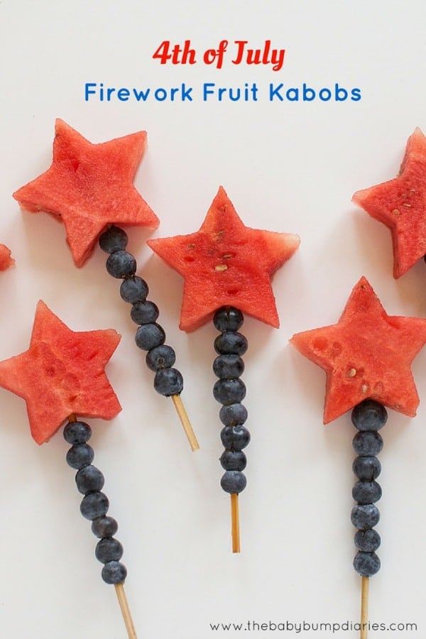 4th of July Fruit Kabobs, 20 Ideas for Celebrating 4th of July via Pretty My Party