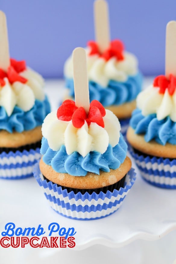 Bomb Pop Cupcakes, 20 Ideas for Celebrating 4th of July via Pretty My Party