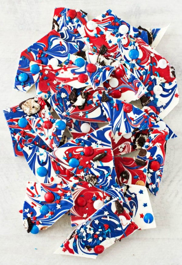 1 Red White and Blue Bark, 20 Ideas for Celebrating 4th of July via Pretty My Party
