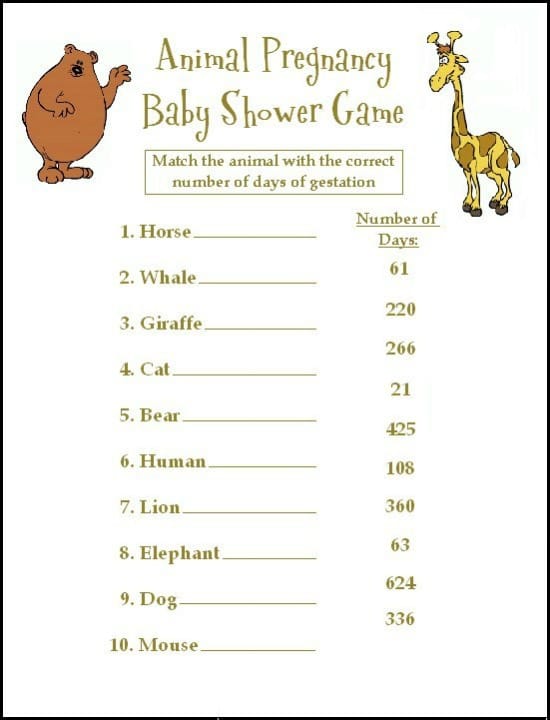 Animal Pregnancy Game, Baby Shower Games Everyone Will Love