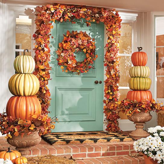 Pumpkin and Leaves Fall Porch Decor