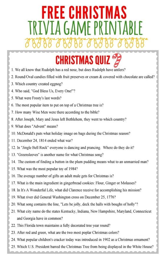 Free Printable Christmas Trivia Game