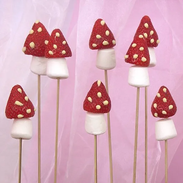 Strawberry marshmallow toadstool treats for a fairy party