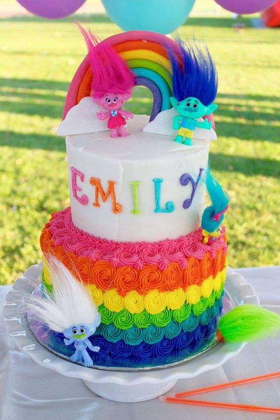 Colorful Trolls Birthday Cake