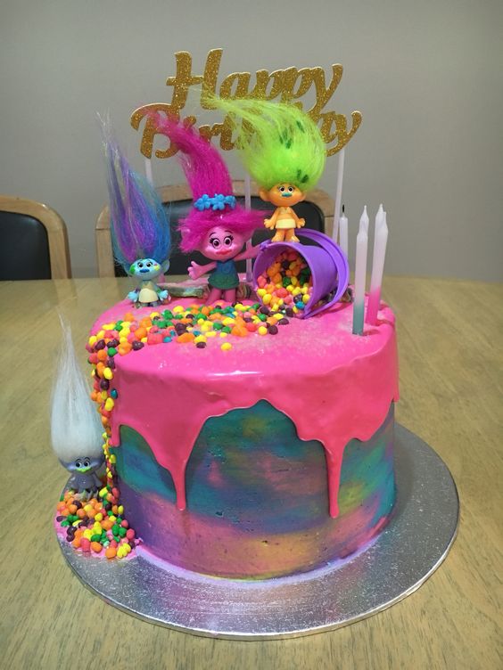 Trolls Watercolor Birthday Cake