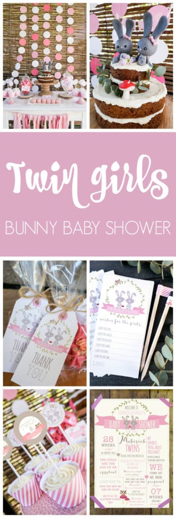 Twin girls bunny themed baby shower on Pretty My Party