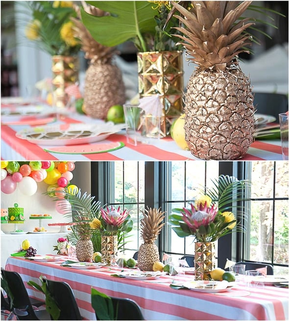 Tropical Tutti Frutti Party Table and Centerpieces