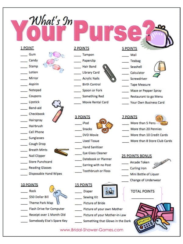 What's in Your Purse Bridal Shower Game