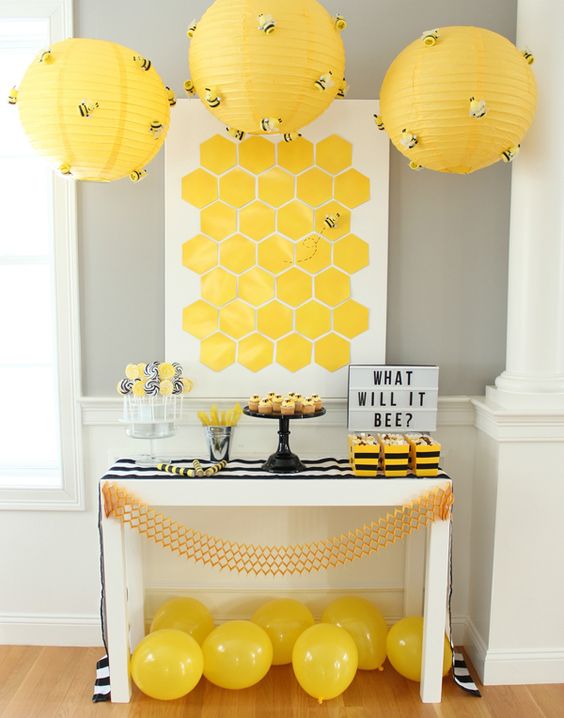 Bee theme gender reveal party idea. 
