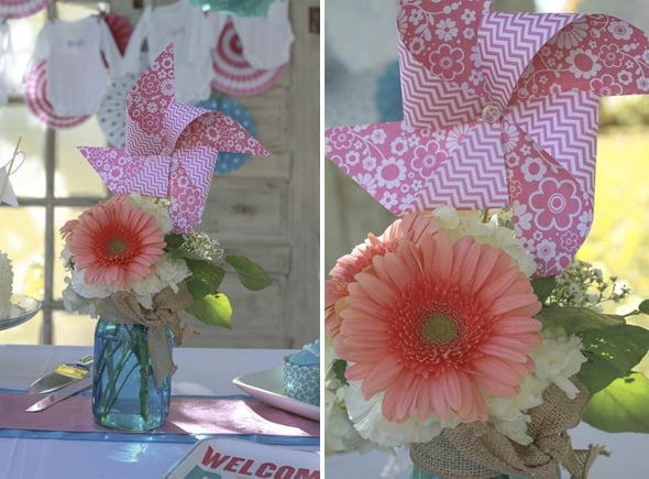 Blue and Pink Mason Jar Flowers - Gender Reveal Decorations