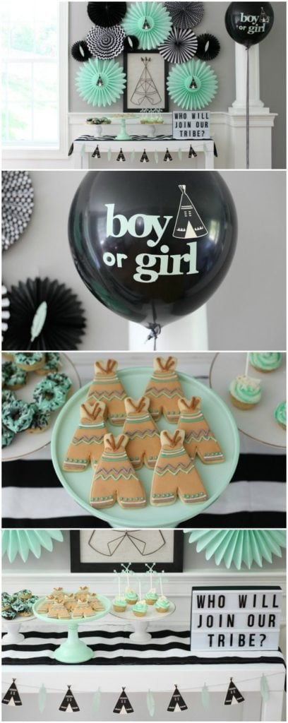 Black and green Tribe party theme for a gender reveals. 